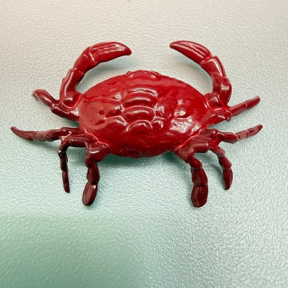 Vintage Red Enamel Crab Brooch Pin Small Coastal Beach Nautical Fisherman